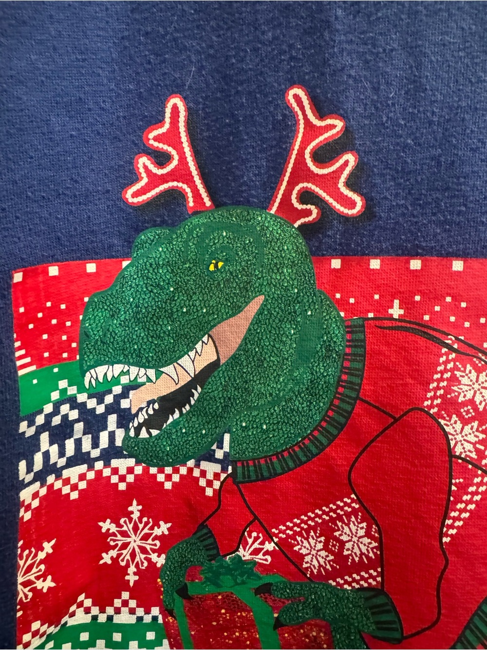 Dinosaur sweatshirt with Red Reindeer Antlers